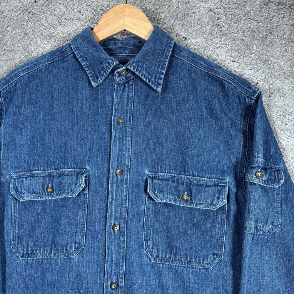 Vintage Faded‎ Glory Shirt Mens S Blue Denim Long Sleeve Button Up Pockets Y2K